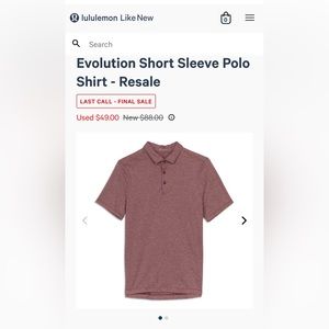 Red Lululemon Evolution Short Sleeve Polo Shirt, Men’s, size L
